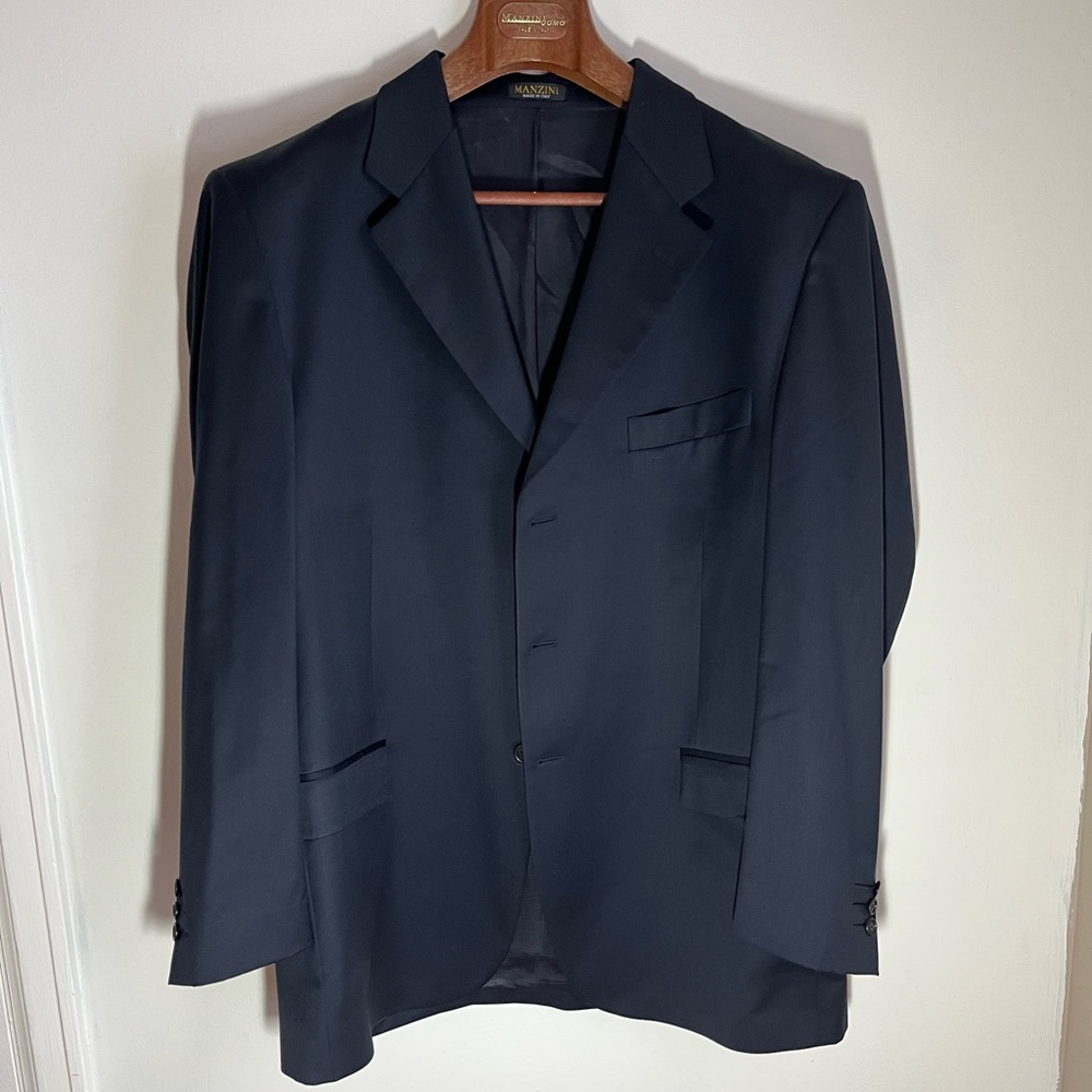 Manzini Uomo Super 120 Wool Single Breasted 3 Button Navy Men's Blazer - Picture 9 of 12